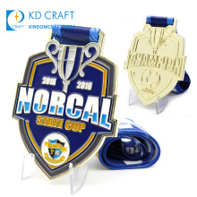 High quality custom metal bronze enamel gold plated award military medallion sports football soccer medal with ribbon